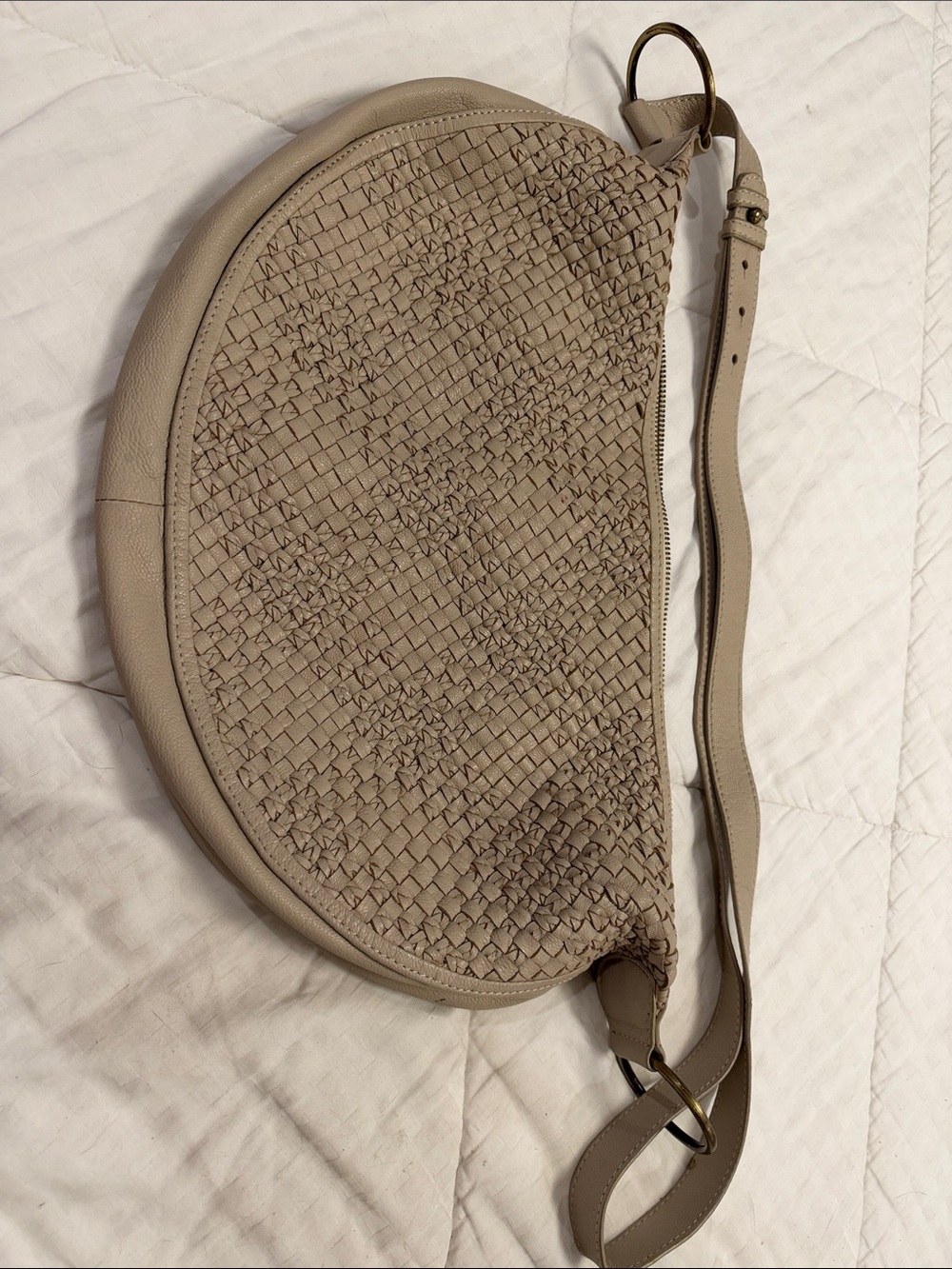 Crème/Beige Anthropologie Woven Half-Moon Shoulder Bag